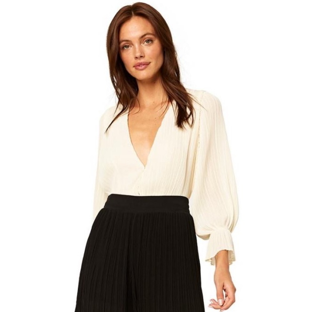 Misa Los Angeles Pleated Chiffon Bodysuit, XS